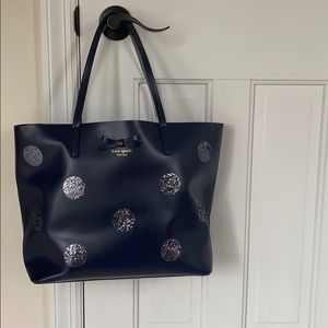 Kate Spade navy polka dot sparkle tote like new!